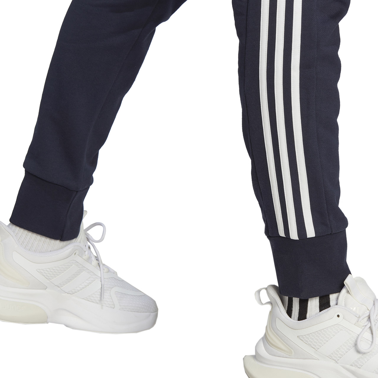 Spodnie męskie adidas Essentials French Terry Tapered Cuff 3-Stripes granatowe – ujęcie 6