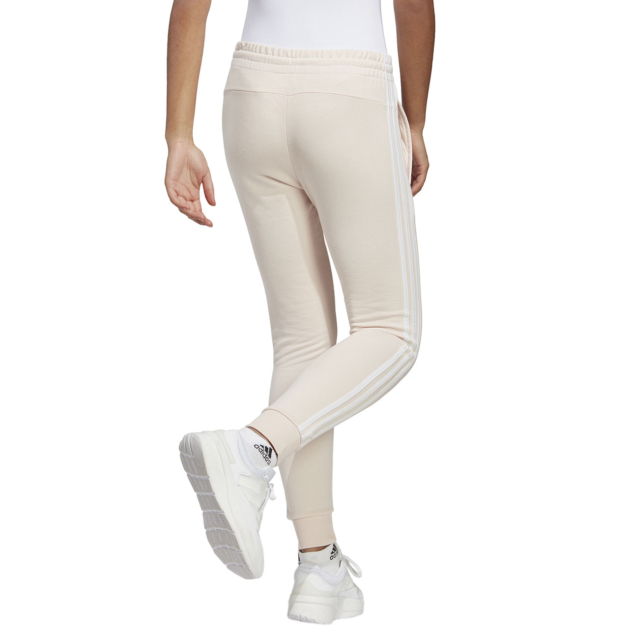 Spodnie damskie adidas Essentials 3-Stripes French Terry Cuffed beżowe – ujęcie 3