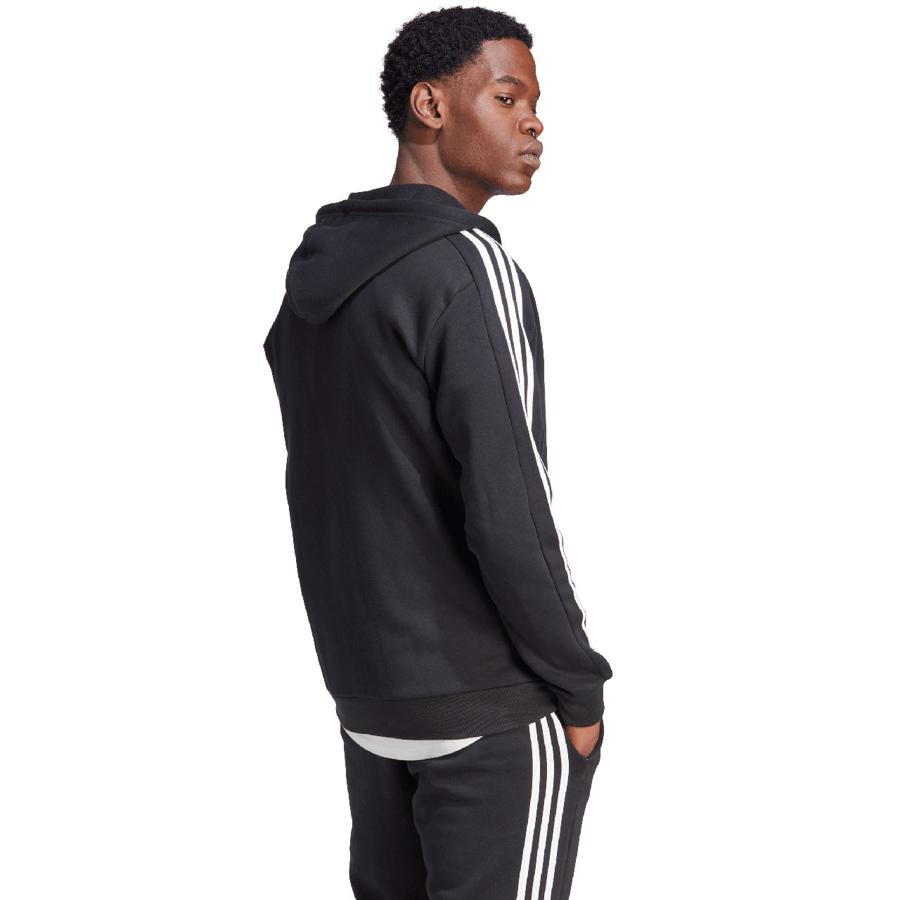 Bluza męska adidas Essentials Fleece 3-Stripes Full-Zip czarna – ujęcie 2