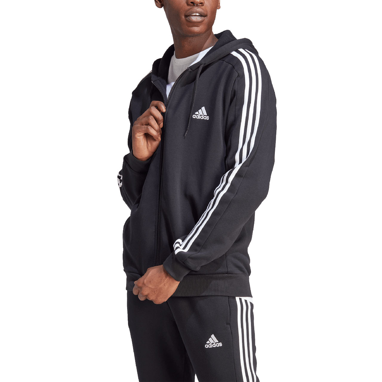 Bluza męska adidas Essentials Fleece 3-Stripes Full-Zip czarna – ujęcie 3