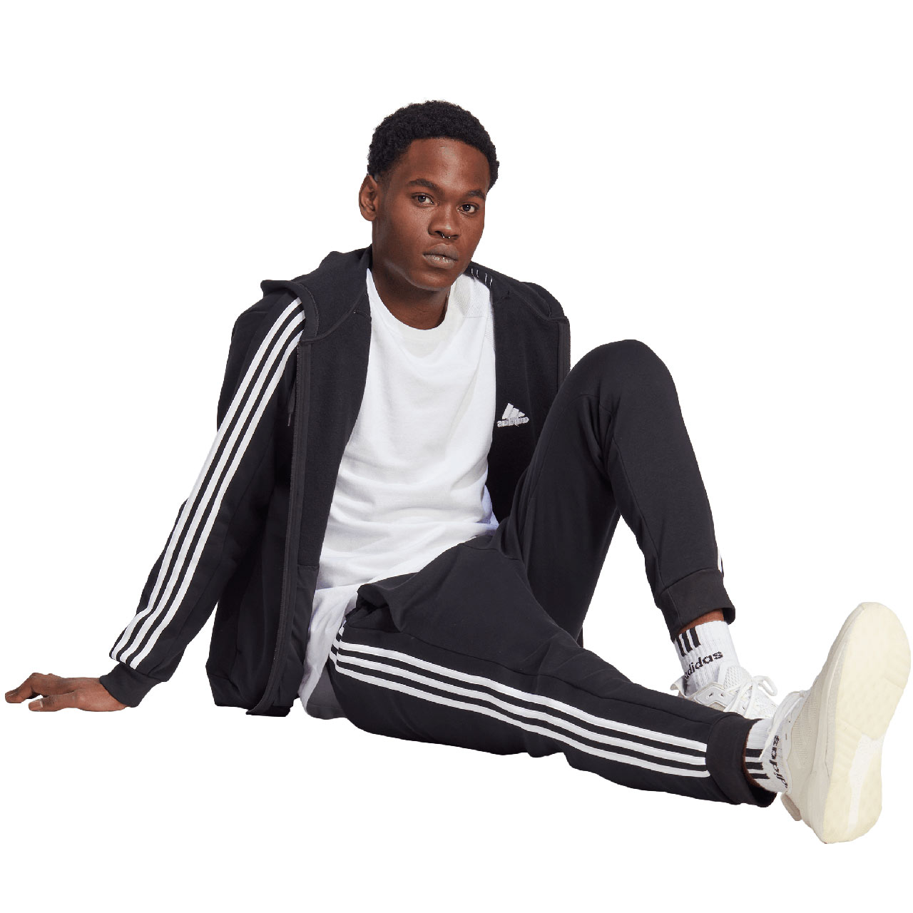 Bluza męska adidas Essentials Fleece 3-Stripes Full-Zip czarna – ujęcie 4