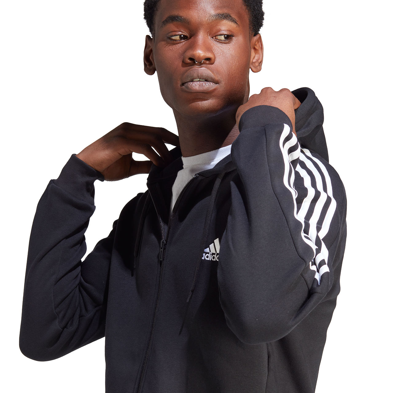 Bluza męska adidas Essentials Fleece 3-Stripes Full-Zip czarna – ujęcie 5