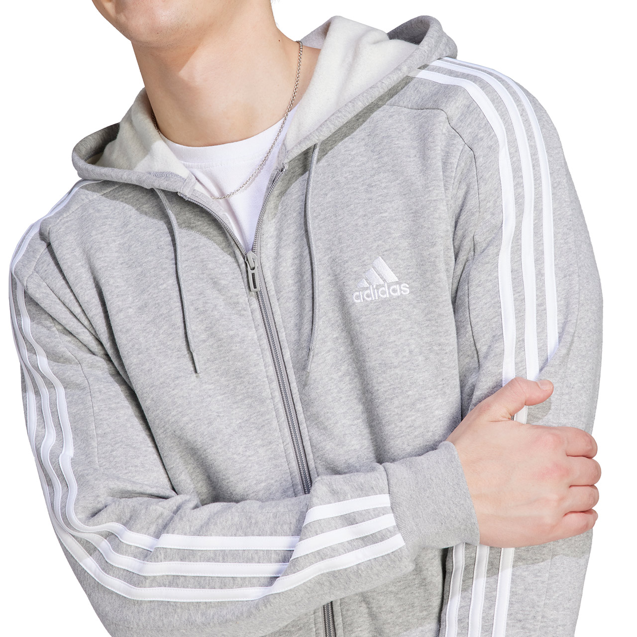 Bluza męska adidas Essentials Fleece 3-Stripes Full-Zip szara – ujęcie 5