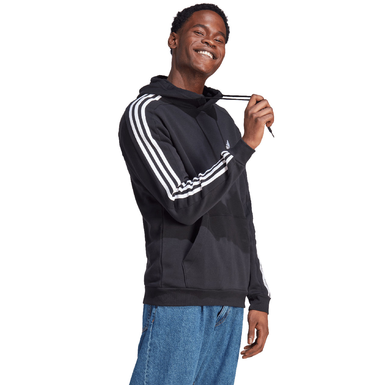 Bluza męska adidas Essentials Fleece 3-Stripes Hoodie czarna – ujęcie 3