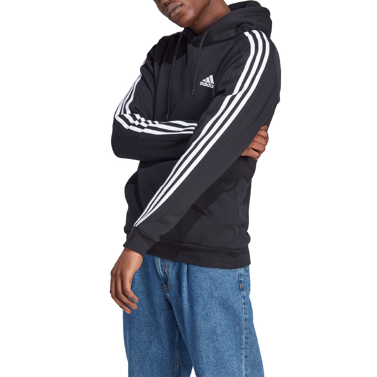 Bluza męska adidas Essentials Fleece 3-Stripes Hoodie czarna – ujęcie 4