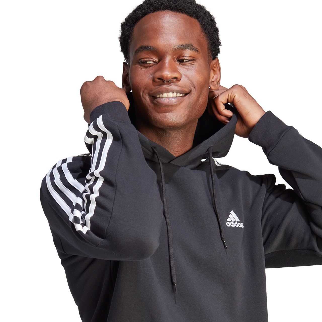 Bluza męska adidas Essentials Fleece 3-Stripes Hoodie czarna – ujęcie 6
