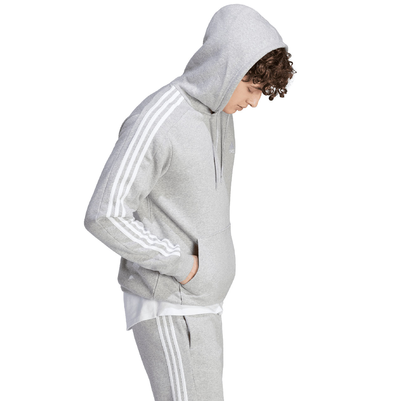 Bluza męska adidas Essentials Fleece 3-Stripes Hoodie szara – ujęcie 4