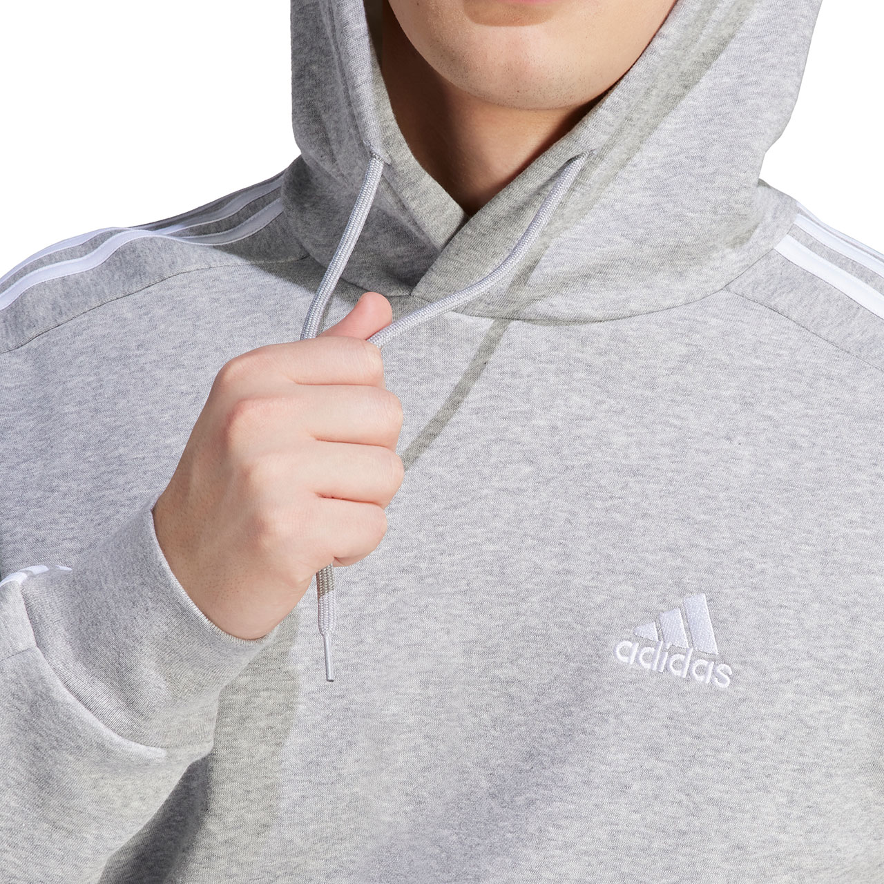 Bluza męska adidas Essentials Fleece 3-Stripes Hoodie szara – ujęcie 5