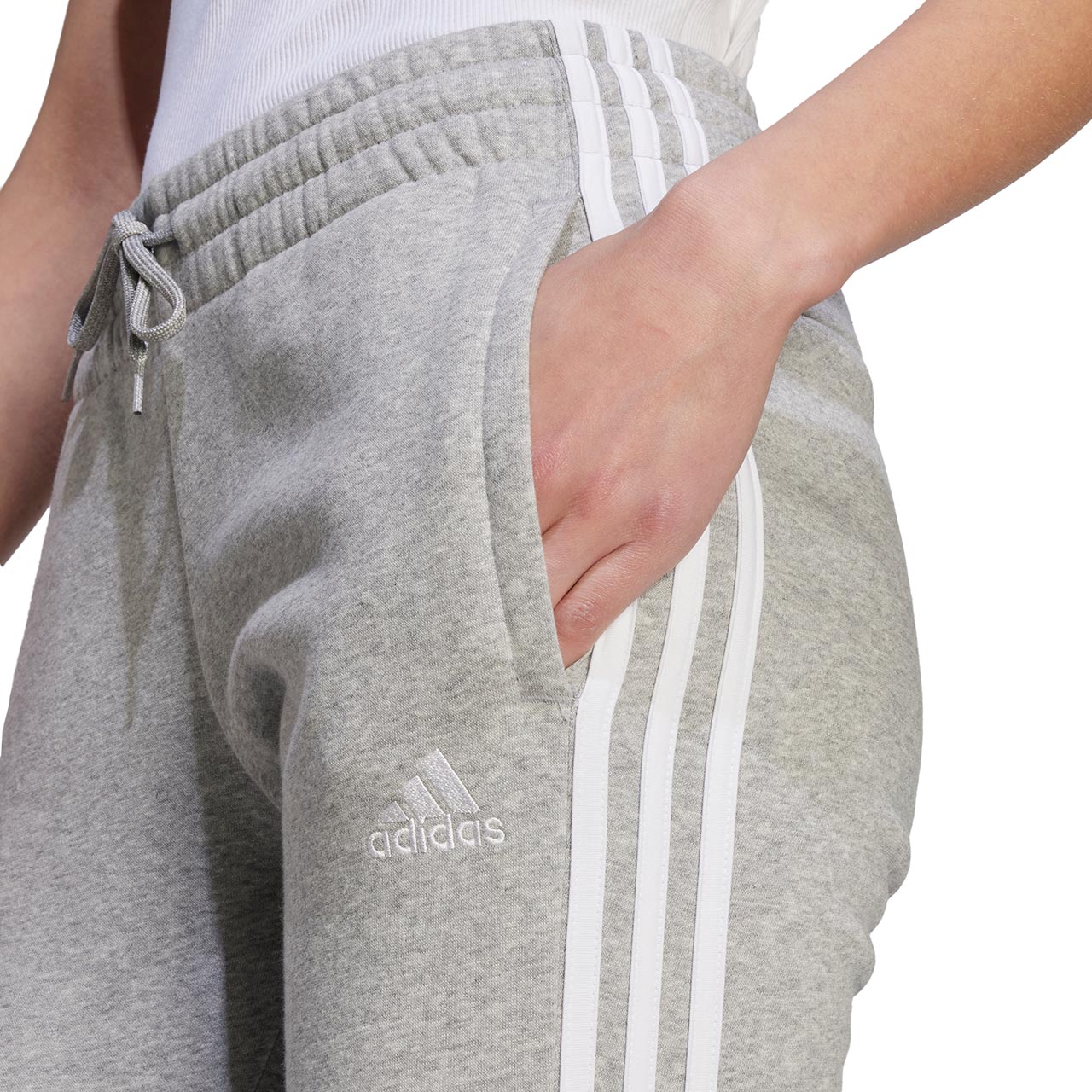 Spodnie damskie adidas Essentials 3-Stripes Fleece szare – ujęcie 5