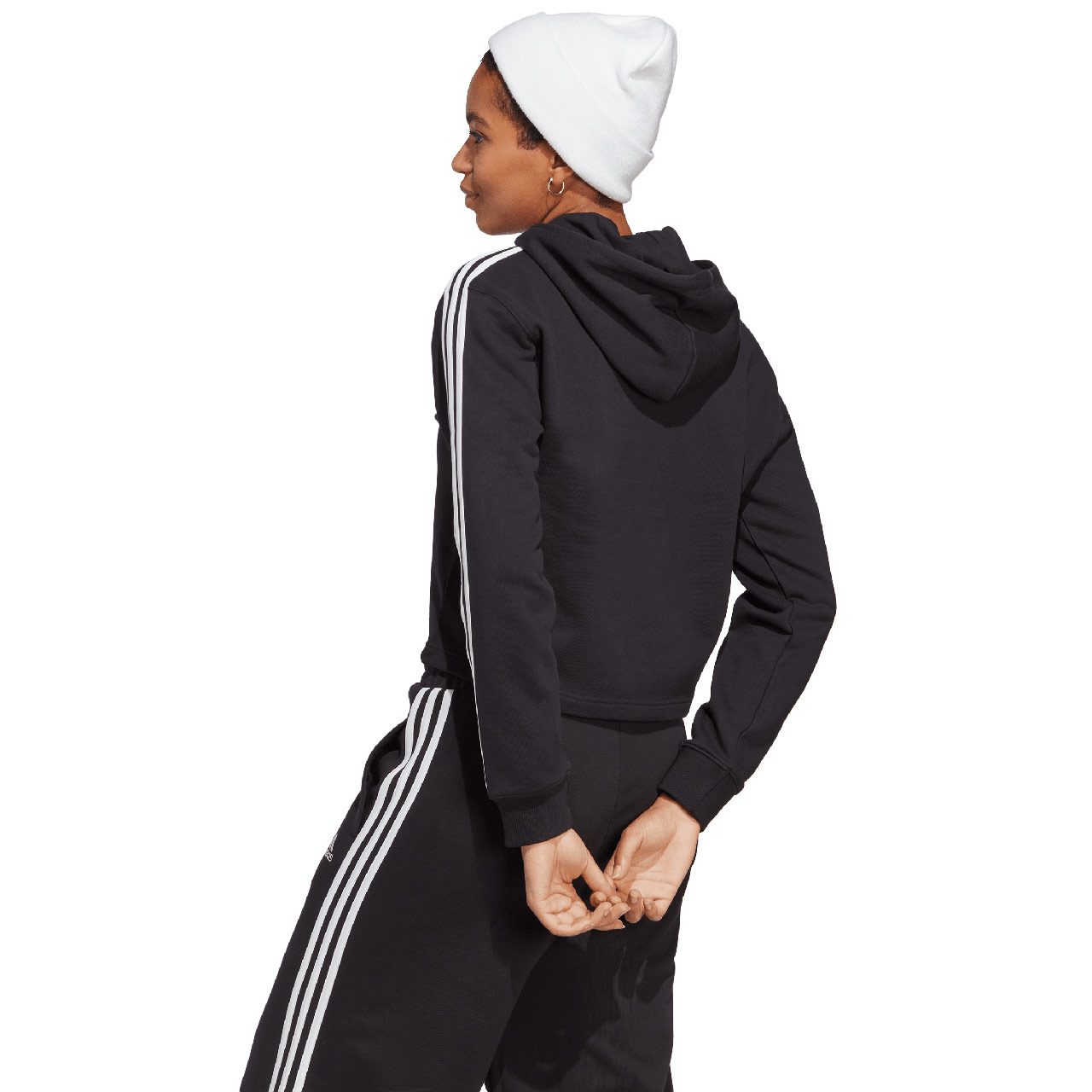 Bluza damska adidas Essentials 3-Stripes French Terry Crop Hoodie czarna – ujęcie 2