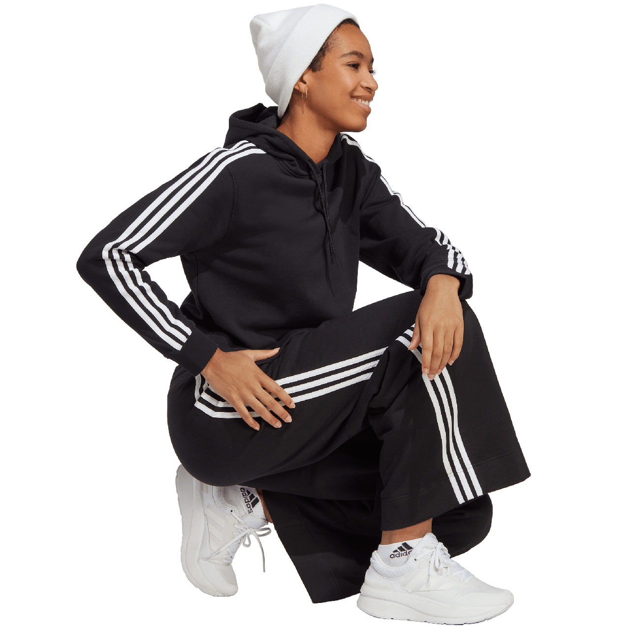 Bluza damska adidas Essentials 3-Stripes French Terry Crop Hoodie czarna – ujęcie 4
