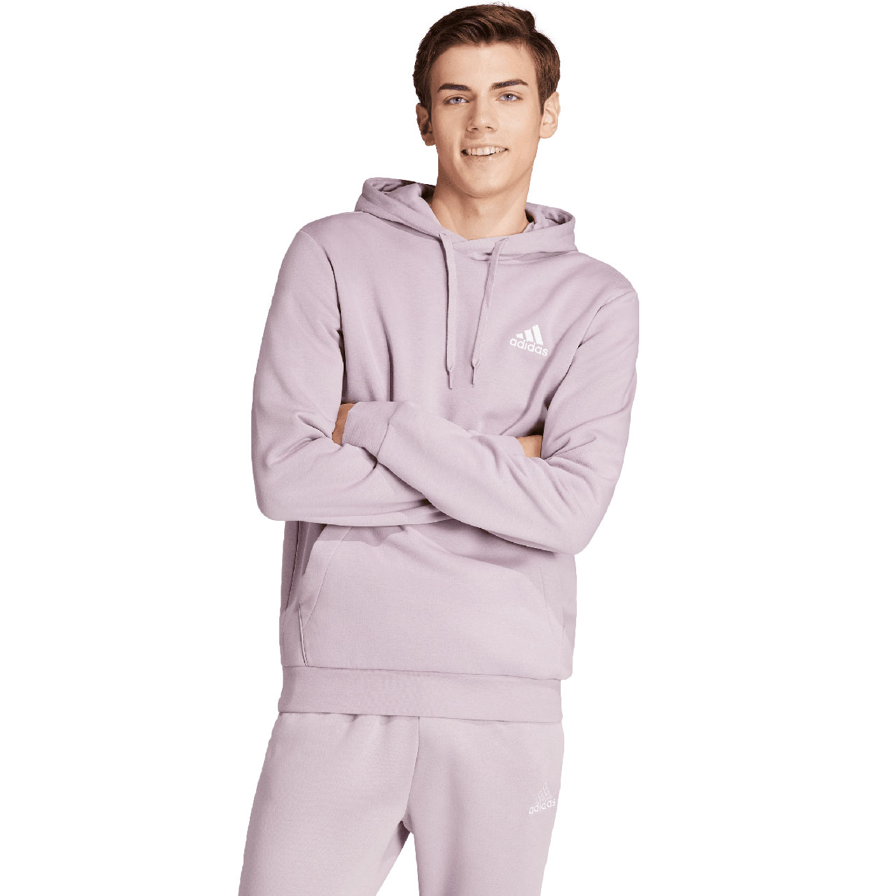Bluza męska adidas Essentials Fleece Hoodie fioletowa – ujęcie 3