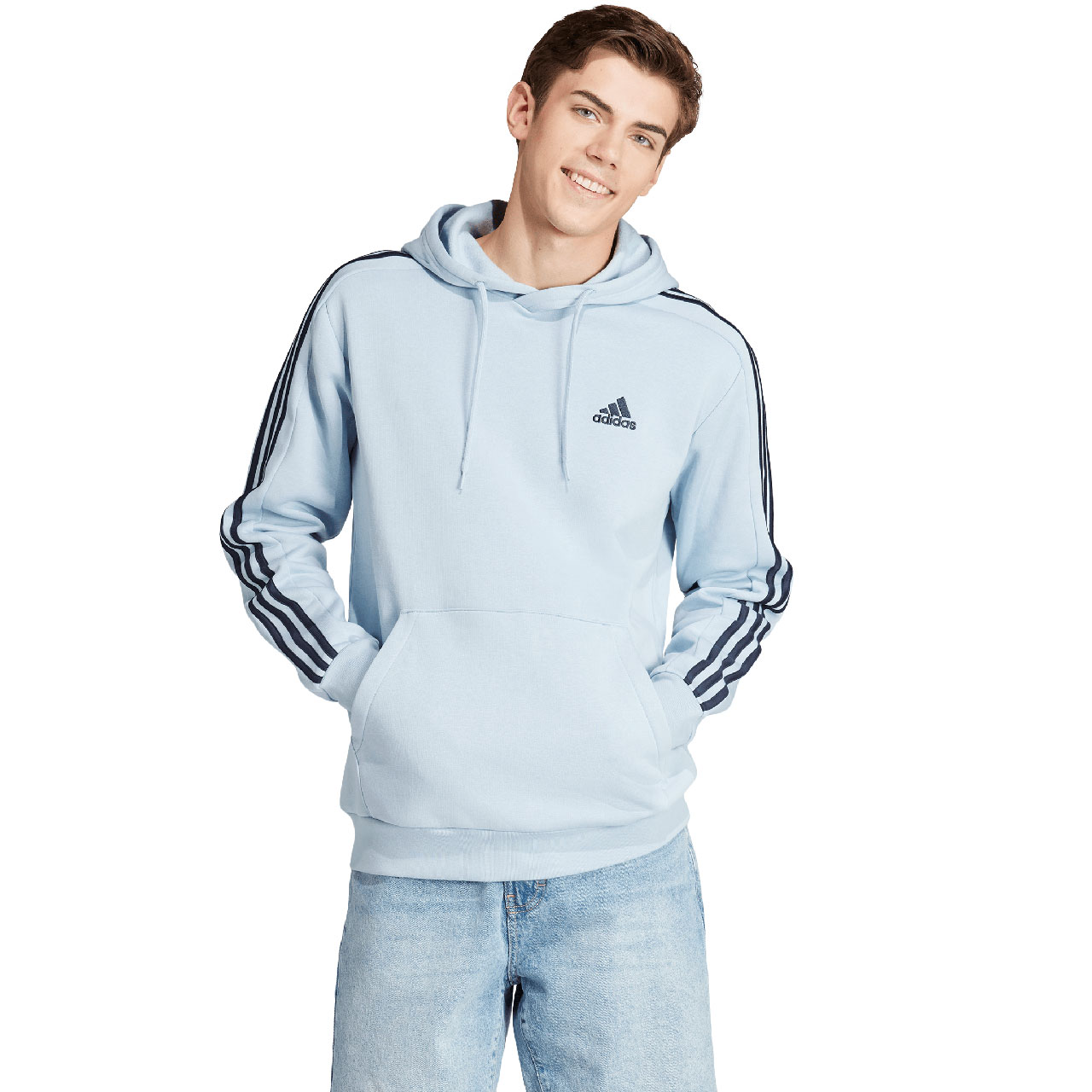 Bluza męska adidas Essentials Fleece 3-Stripes Hoodie niebieska – ujęcie 3