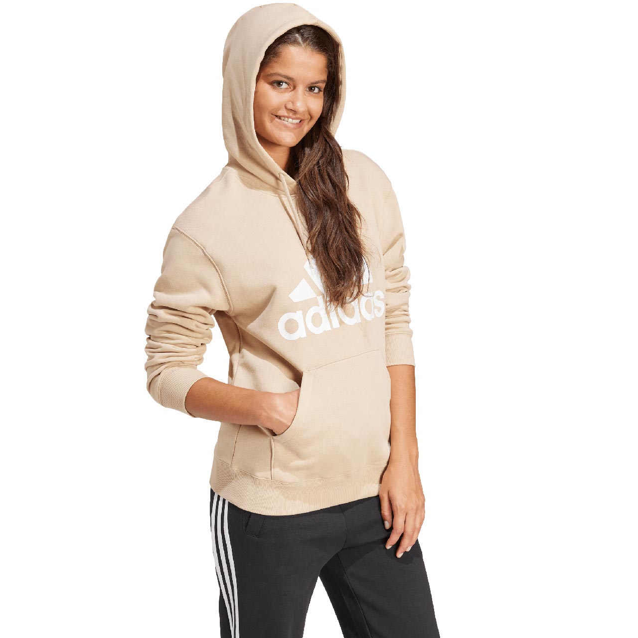 Bluza damska adidas Essentials Big Logo Regular Fleece Hoodie beżowa – ujęcie 3
