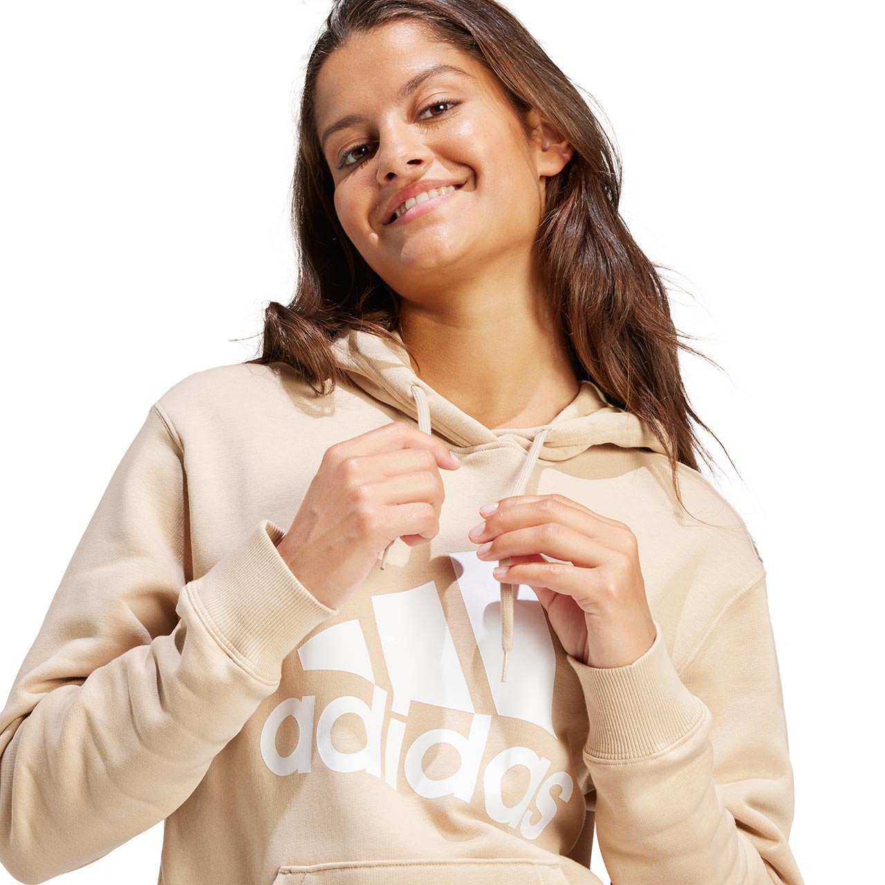 Bluza damska adidas Essentials Big Logo Regular Fleece Hoodie beżowa – ujęcie 4