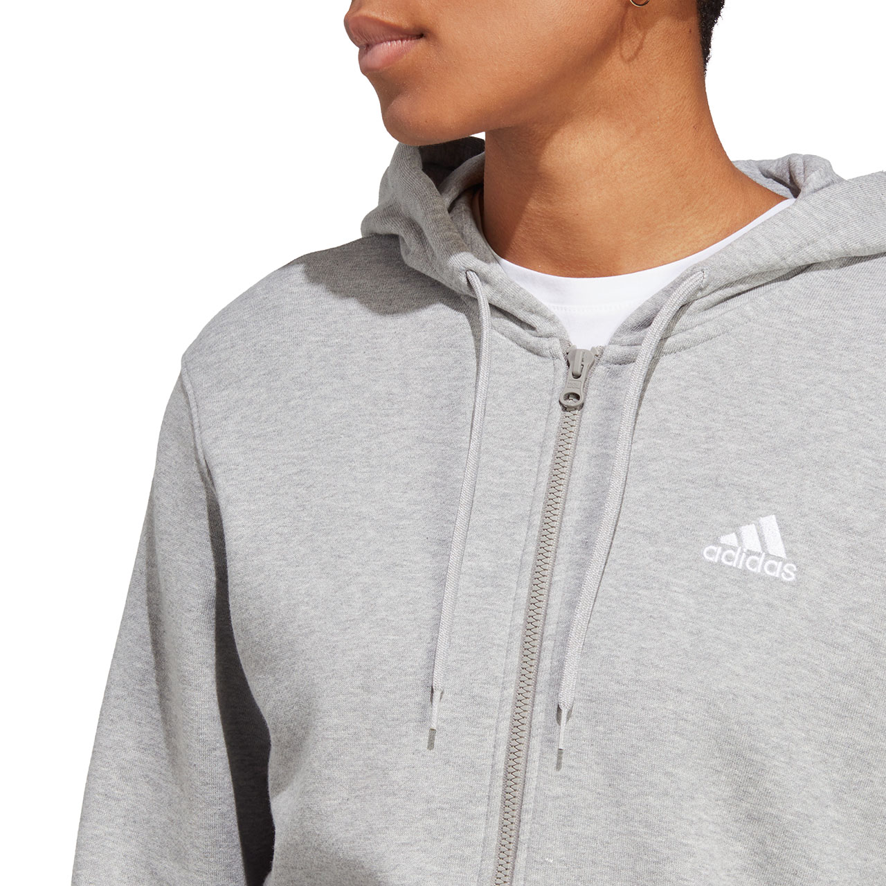 Bluza damska adidas Essentials Linear Full-Zip French Terry Hoodie szara – ujęcie 4