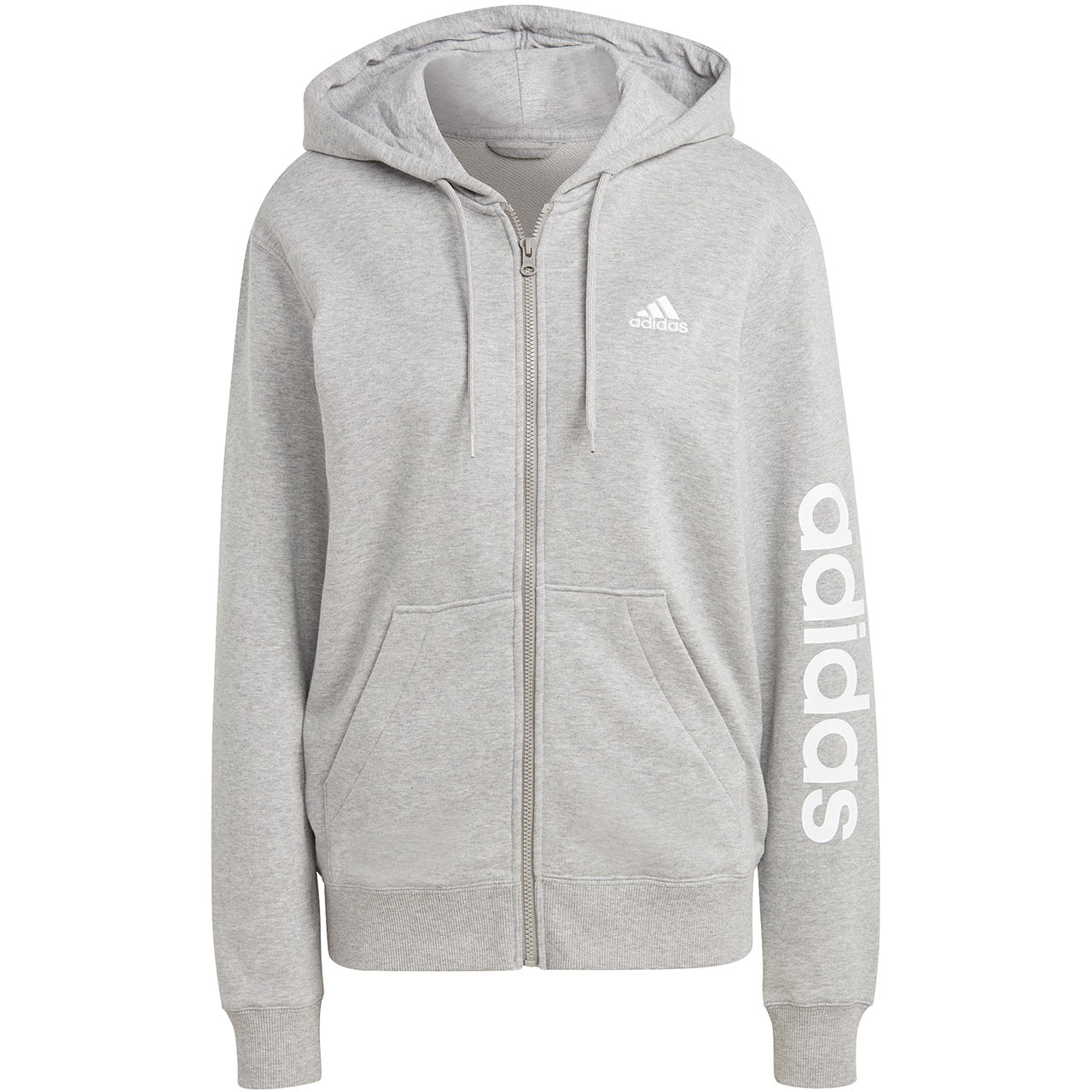 Bluza damska adidas Essentials Linear Full-Zip French Terry Hoodie szara