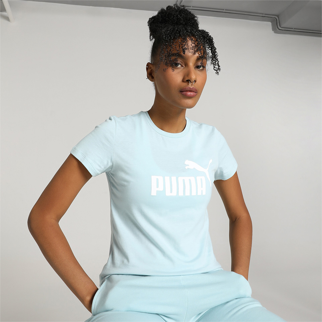 Koszulka damska Puma ESS Logo Tee niebieska – ujęcie 3