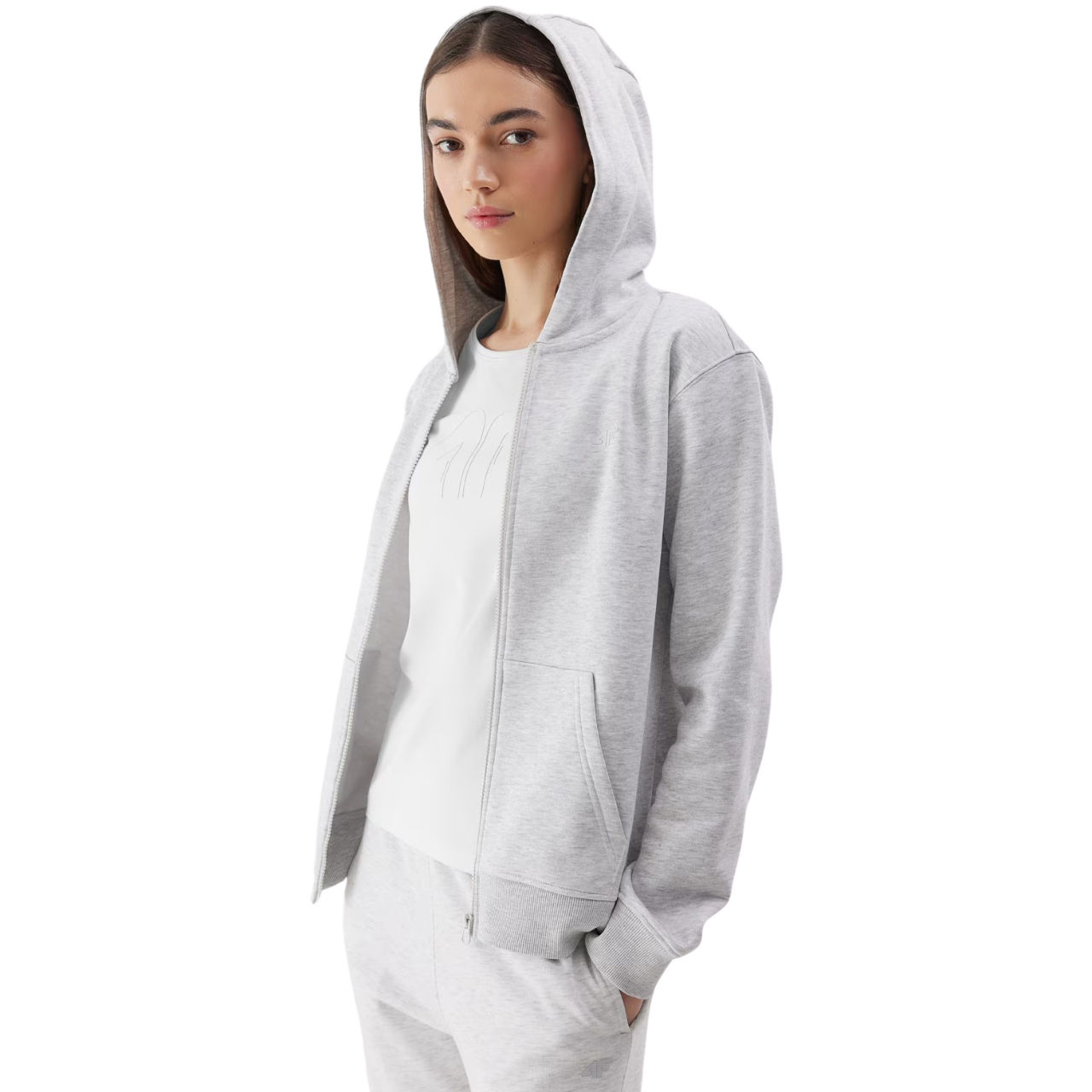 Bluza damska 4F F0956 chłodny jasny szary melanż 4FWSS24TSWSF0956 – ujęcie 4