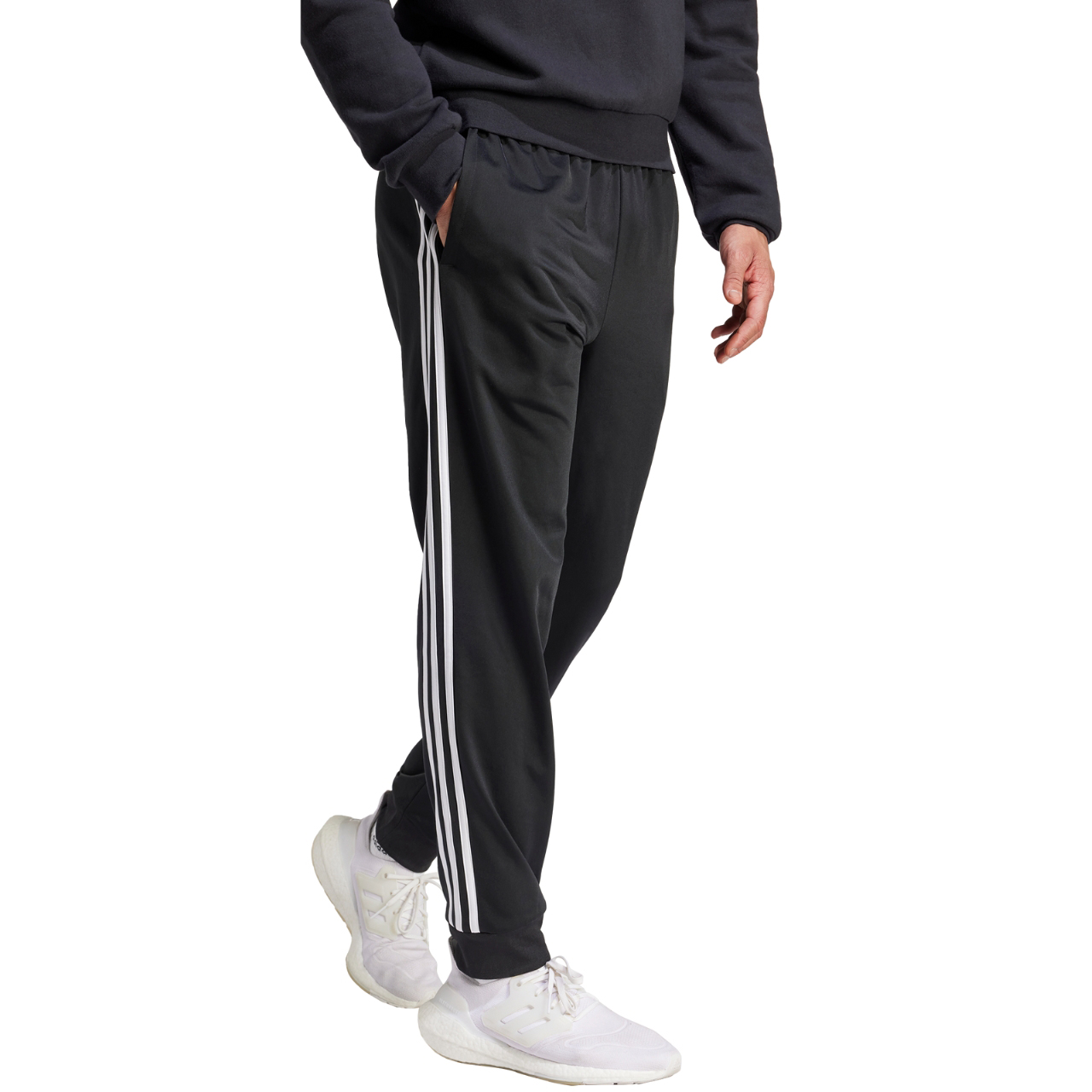 Spodnie męskie adidas Primegreen Essentials Warm-Up Tapered 3-Stripes Track czarne – ujęcie 3