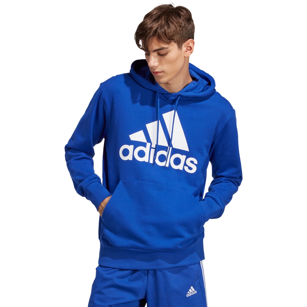 Bluza męska adidas Essentials French Terry Big Logo Hoodie niebieska – ujęcie 4