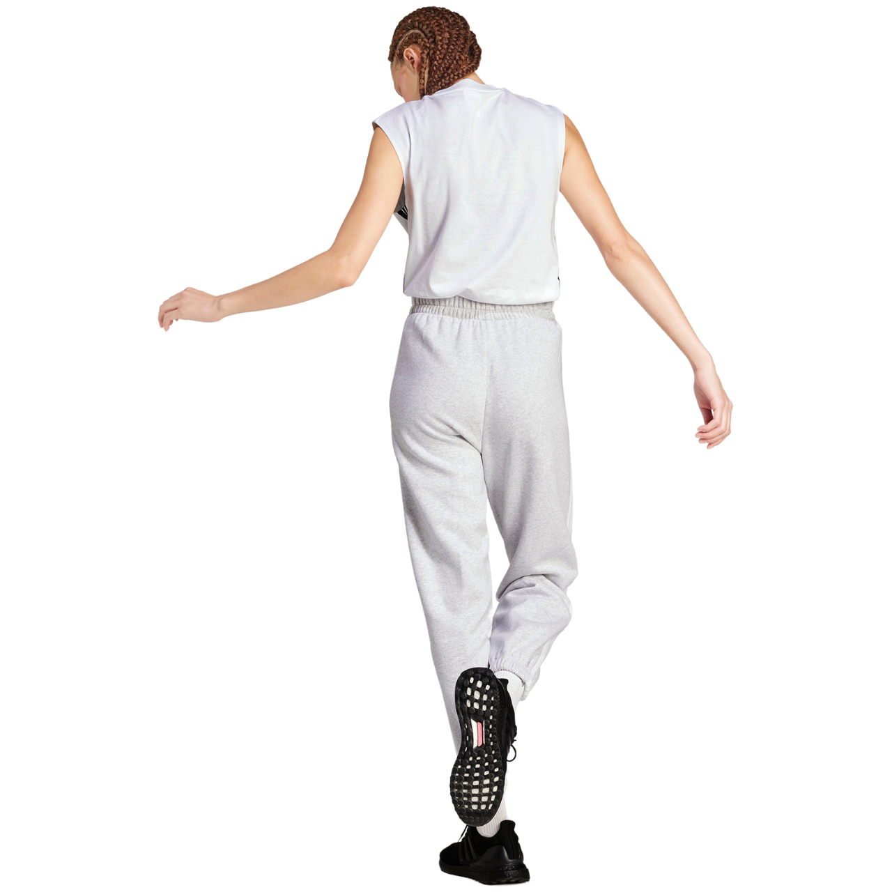 Spodnie damskie adidas Essentials 3-Stripes Fleece Loose-Fit szare – ujęcie 3