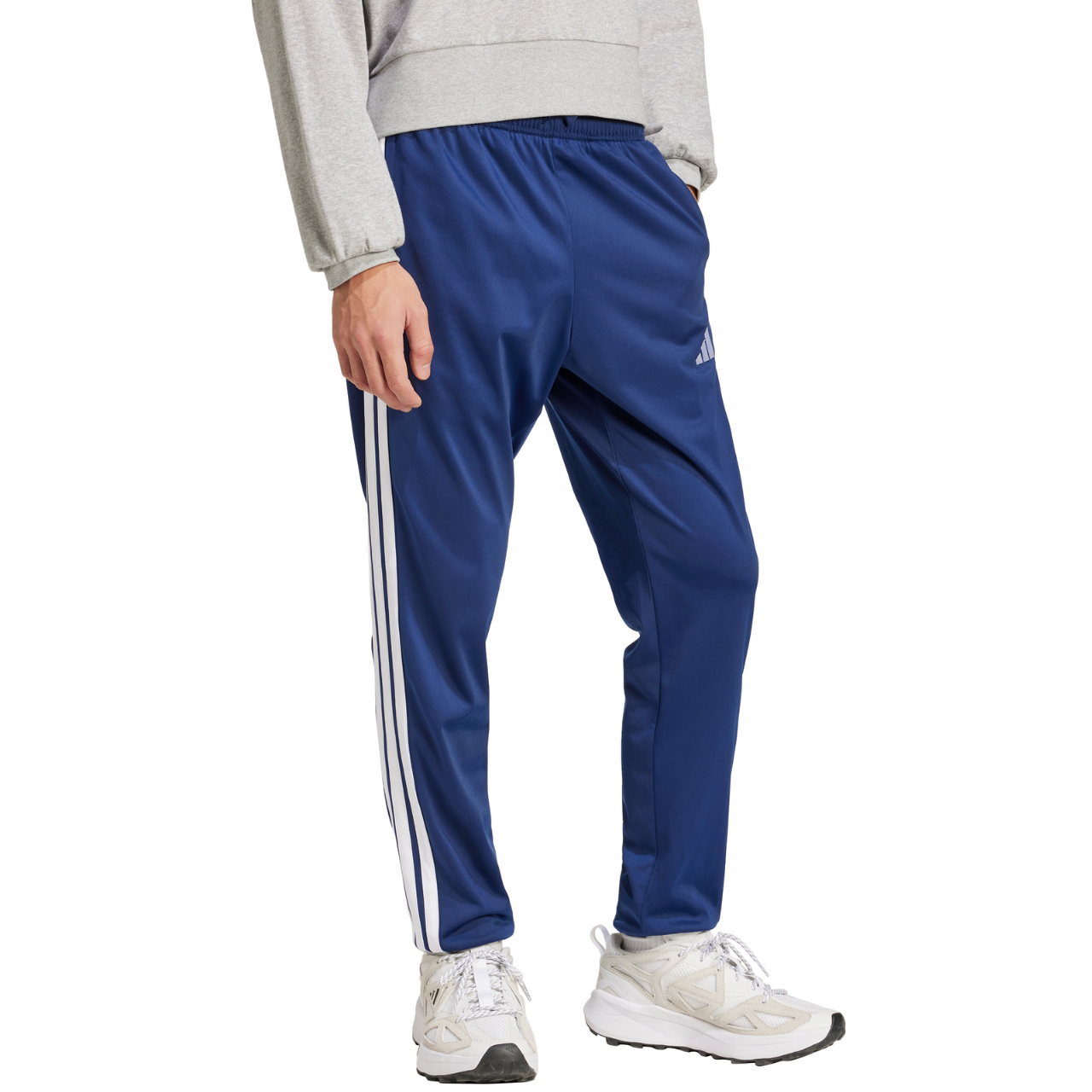 Spodnie męskie adidas 3-Stripes Tricot Regular Tapered granatowe – ujęcie 4