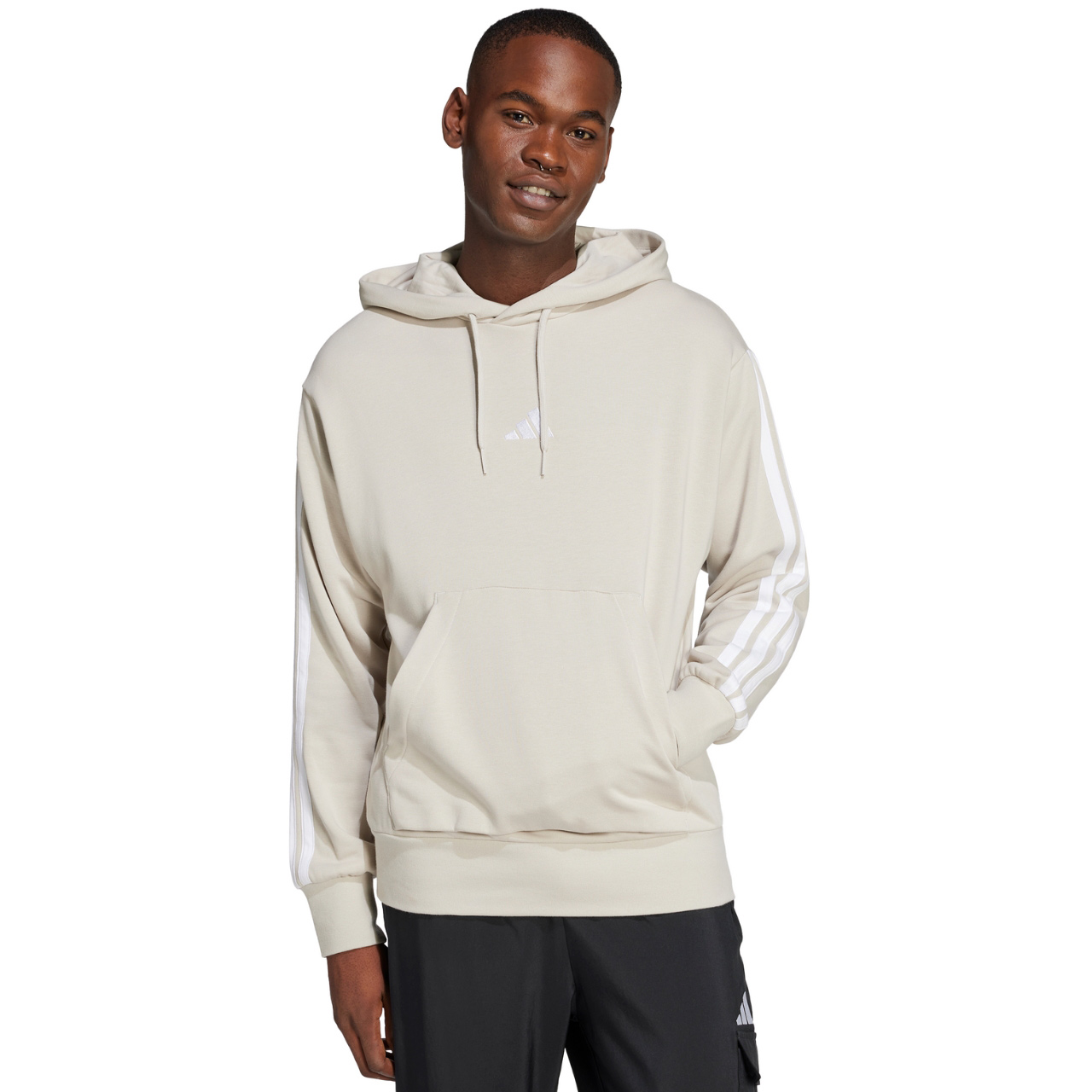 Bluza męska adidas Essentials 3-Stripes French Terry Hoodie beżowa