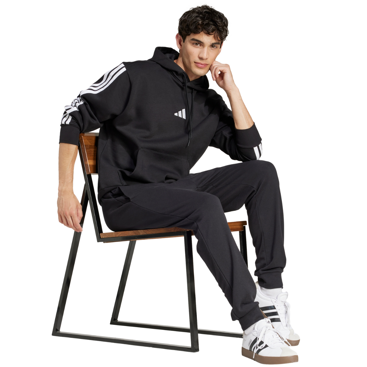 Spodnie męskie adidas Essentials Feel Cozy French Terry czarne – ujęcie 6