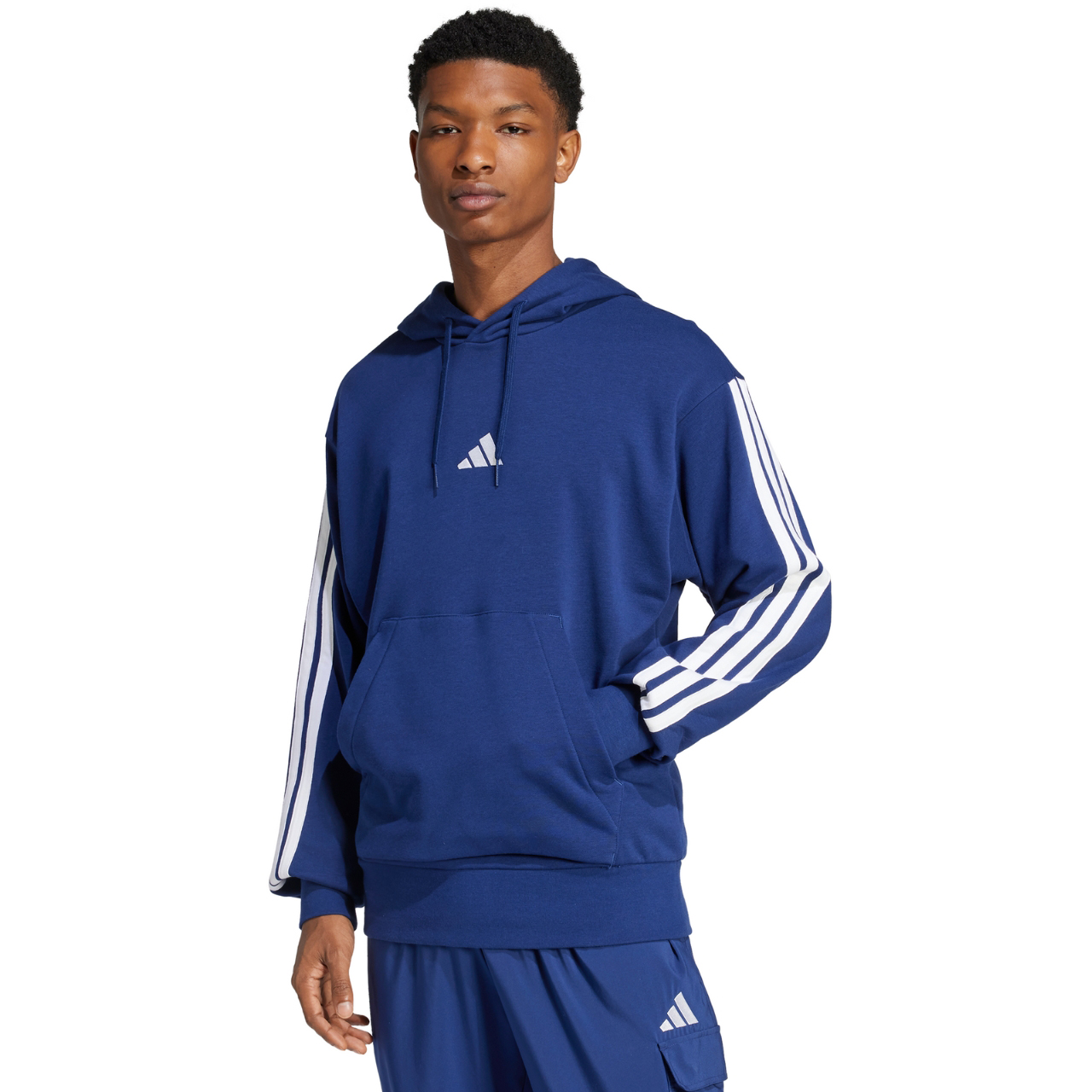 Bluza męska adidas Essentials 3-Stripes French Terry granatowa – ujęcie 4