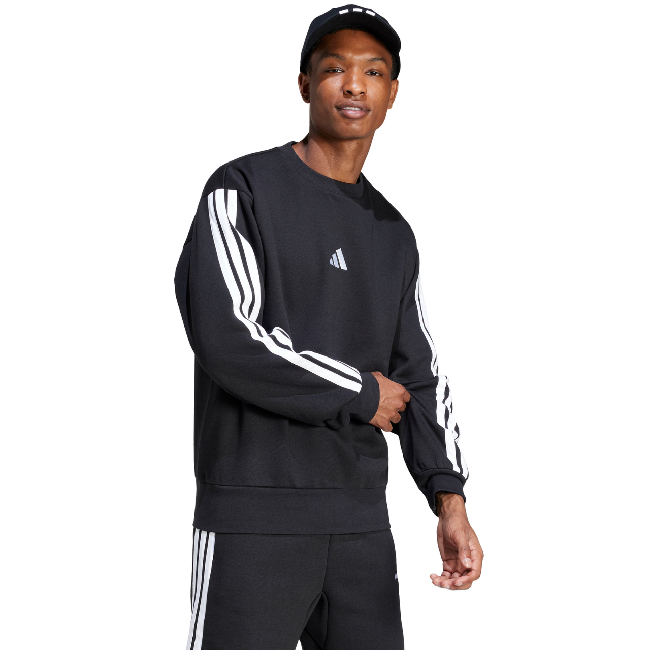 Bluza męska adidas Essentials 3-Stripes Fleece czarna – ujęcie 4