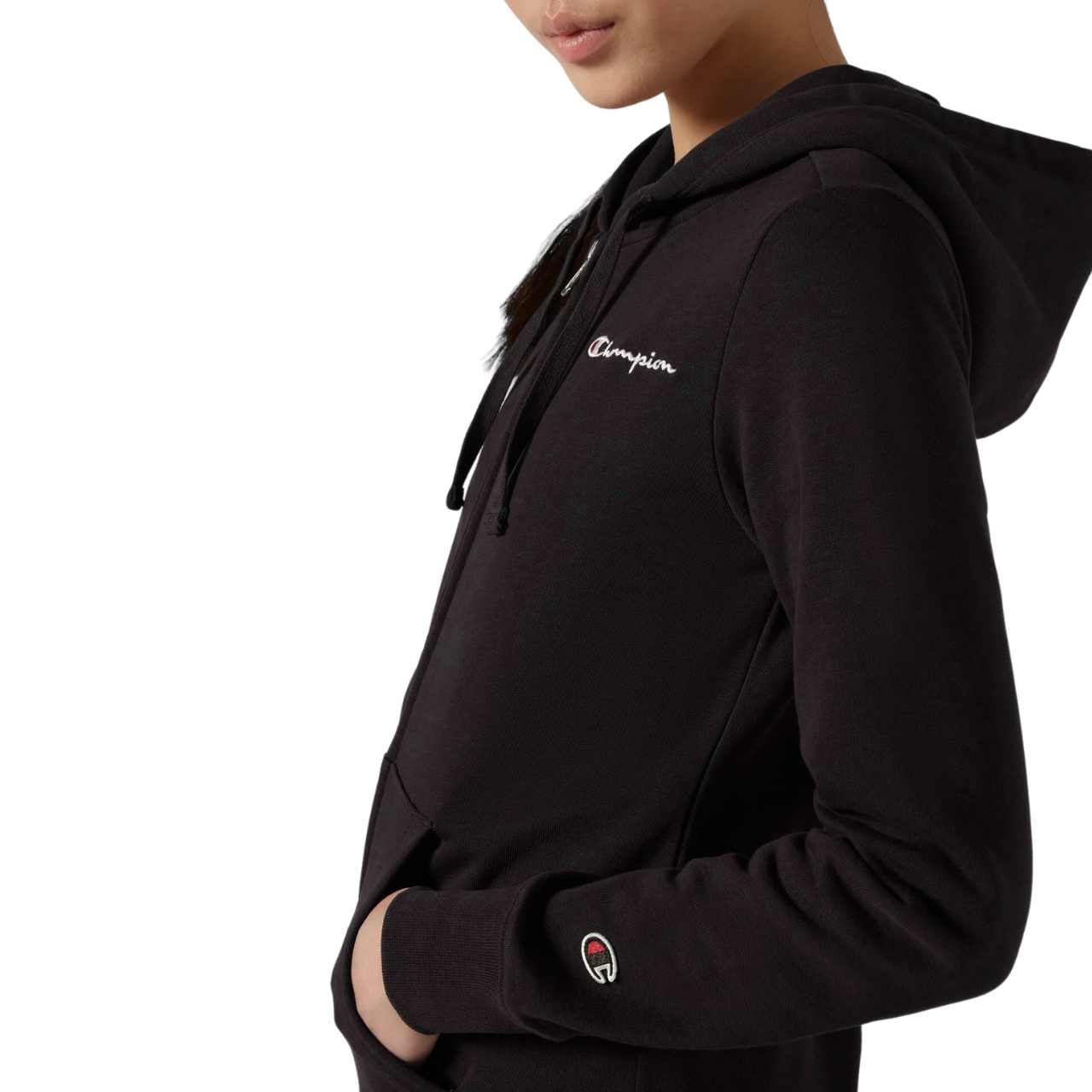 Bluza damska Champion Full Zip Hoodie Sweatshirt czarna – ujęcie 4