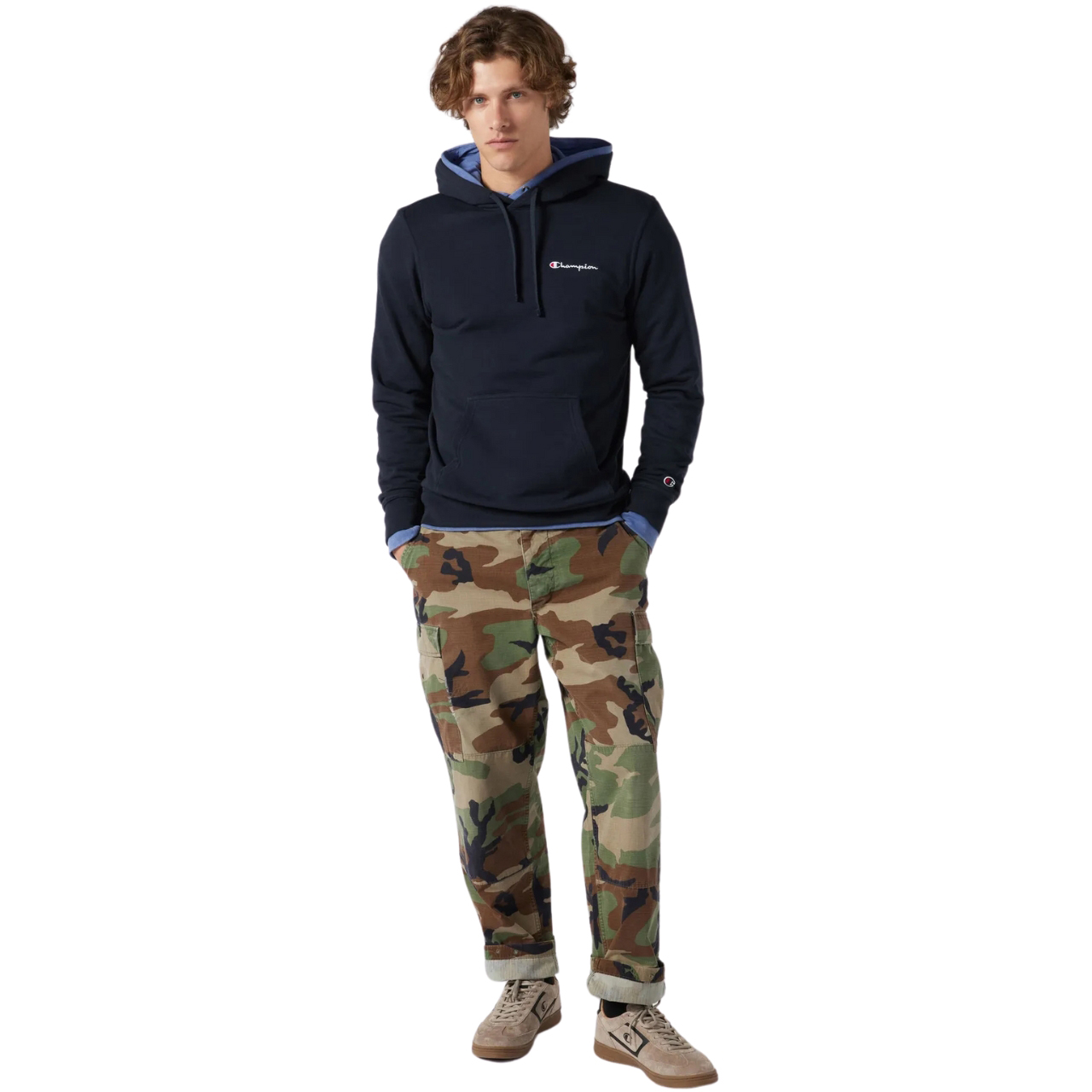 Bluza męska Champion Hooded Sweatshirt granatowa – ujęcie 6