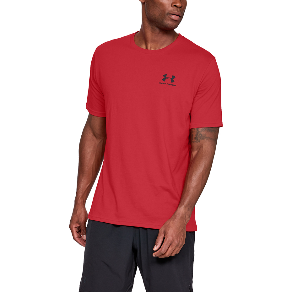 Koszulka męska Under Armour Sportstyle Left Chest SS czerwona – ujęcie 3