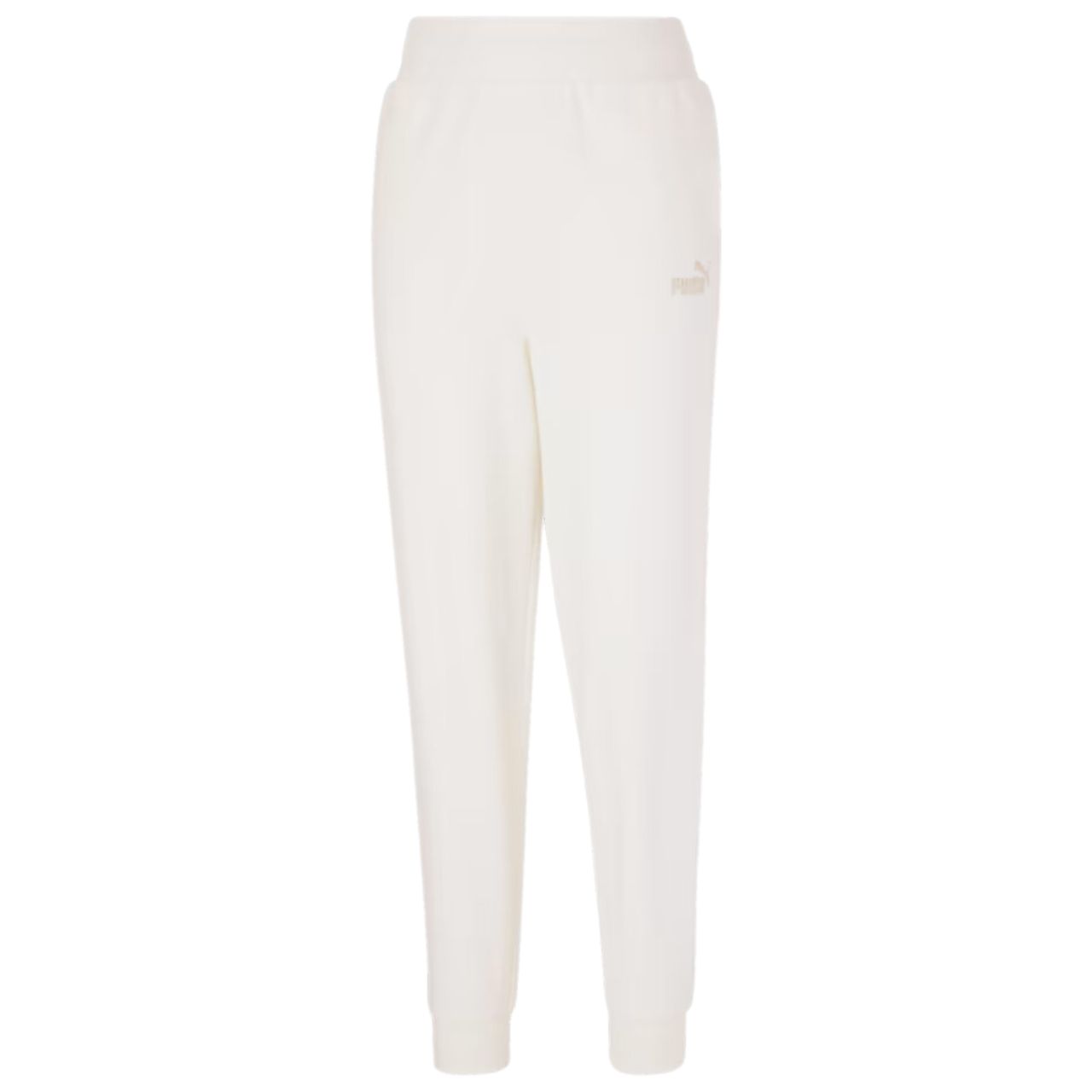 Spodnie damskie Puma ESS+ Embroidery High-Waist Pants FL beżowe
