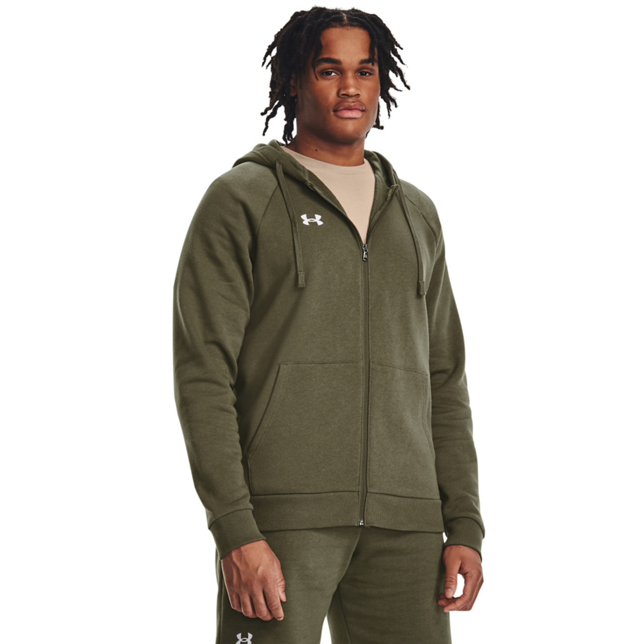 Bluza męska Under Armour Rival Fleece FZ Hoodie zielona – ujęcie 3