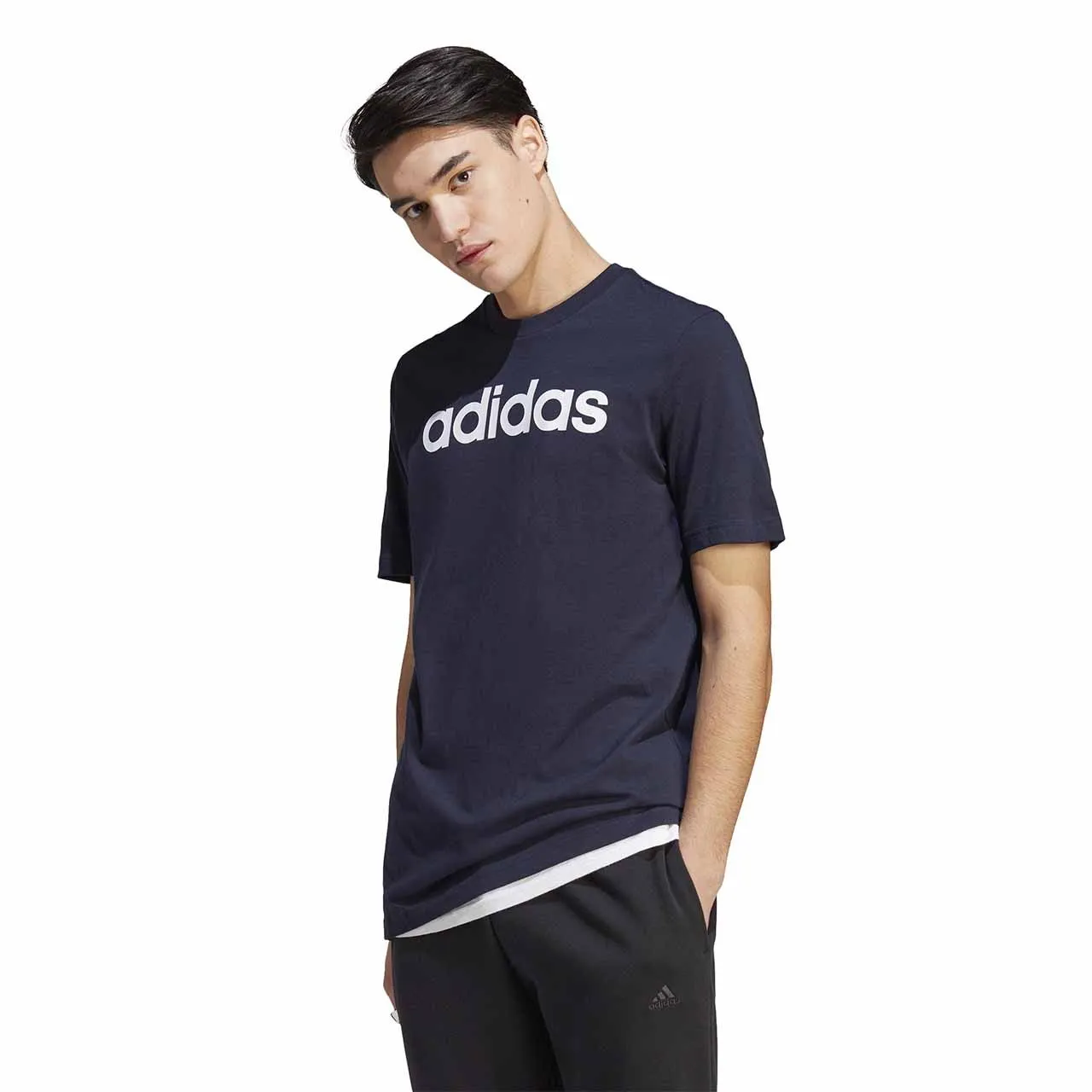 Koszulka męska adidas Essentials Single Jersey Linear Embroidered Logo Tee granatowa