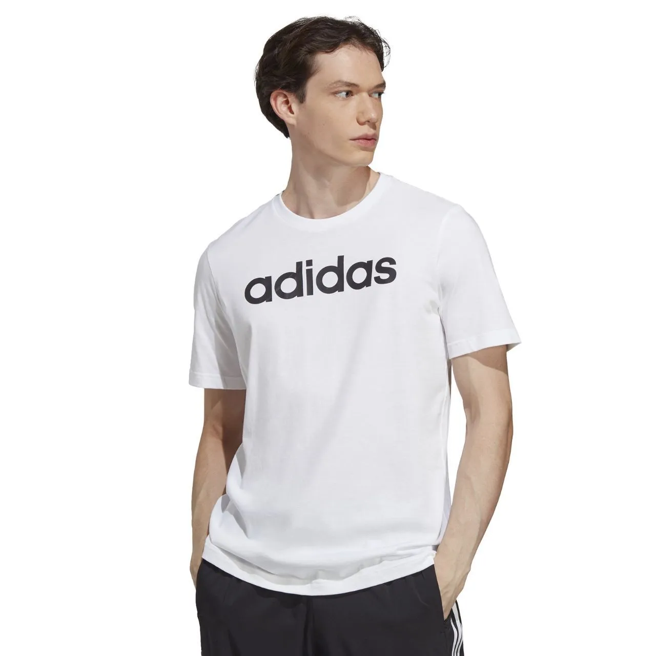 Koszulka męska adidas Essentials Single Jersey Linear Embroidered Logo Tee biała